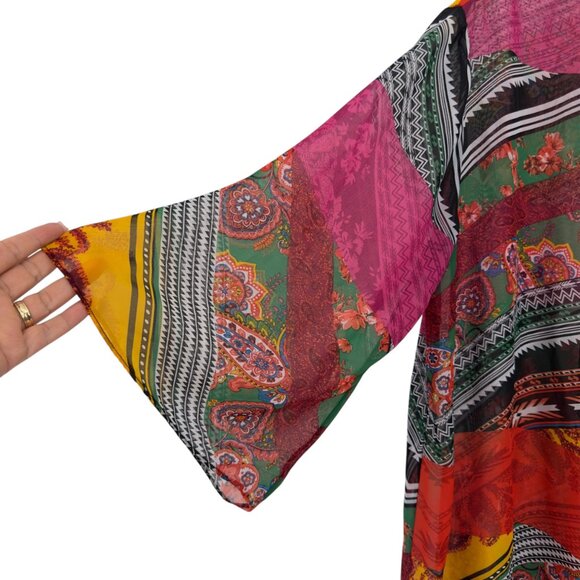 Cato est 1946 Mid Leng Bohemian Multicolor Chiffon Kimono Women SZ14/16W Sheer - Picture 10 of 13